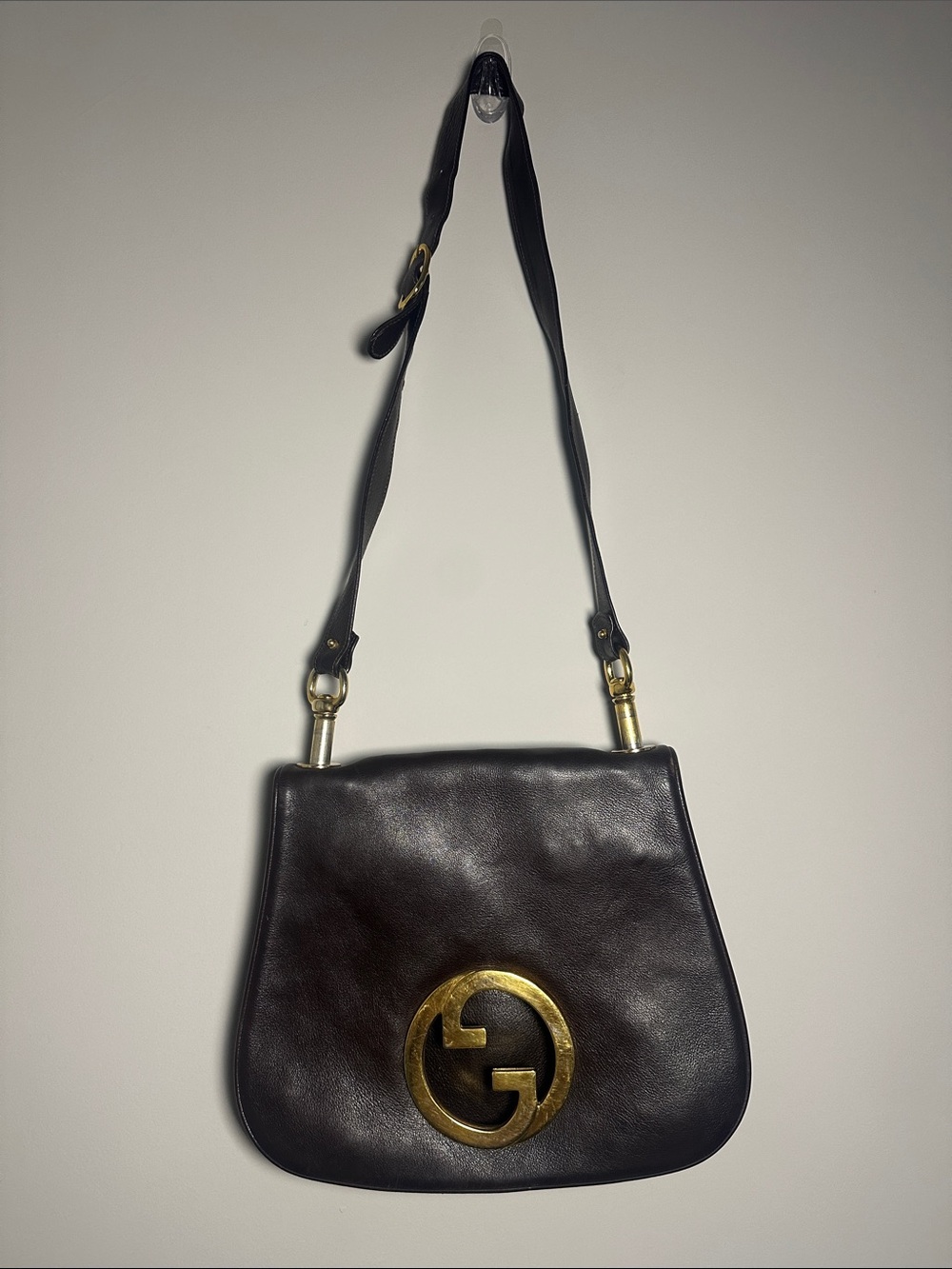 Gucci dark Brown Leather vintage 1960s/50s bag with gold details rare authentic
